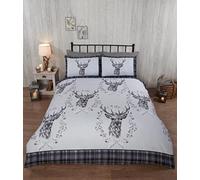Rapport Home 100% Brushed Cotton Flannelette ANGUS STAG Winter Duvet Quilt Cover Bedding Set (Single, Grey)