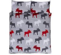 Rapport Home 100% Brushed Cotton Flannelette Single Duvet Quilt Cover Grey Moose Bedding Set