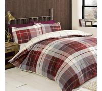 Rapport Home Lomond Check Duvet Cover Set - 100% Brushed Cotton Flannelette, Soft & Cosy Checkered Bedding, Easy Care Kingsize Red