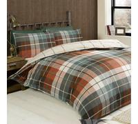 Rapport Home Lomond Check Duvet Cover Set - 100% Brushed Cotton Flannelette, Soft & Cosy Checkered Bedding, Easy Care Kingsize Terracotta