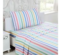 Rapport Home 100% Brushed Cotton Single Bed Sheet Set - Cosy Candy Stripe Flannelette Feel, Warm & Soft Bedding with Fitted, Flat Sheet & Pillowcase