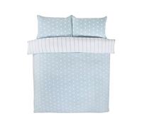 Rapport Home 180 Threadcount Spots & Stripes Brushed Microfibre Duvet Cover Set Single Duck Egg, Blue