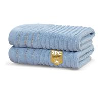 Rapport Home 2-Pack Linear Hand Towels | 50x85cm 100% Cotton 500GSM | Absorbent & Soft Bathroom Towel Set | Oeko-Tex Certified | Sky Blue