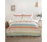 Rapport home 4 Pcs Printed Chevron Bedding Set - Reversible King Size Duvet Cover, Soft Microfibre Fitted Sheet with Matching Pillowcases - Multi-Color Complete Bed Set