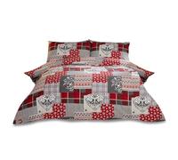 Rapport Home Alpine Patchwork Flannelette Duvet Cover Set Double | Cosy 100% Brushed Cotton Flannel Bedding, Ultra-Soft & Warm for Winter & Christmas | Red/Multi-Colour