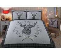 Rapport Home Angus Stag Check Cotton Duvet Cover Set Double Grey