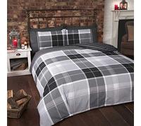 Rapport Finest Homewares Argyle Tartan Single Quilt Duvet Cover and 1 Pillowcase, Grey