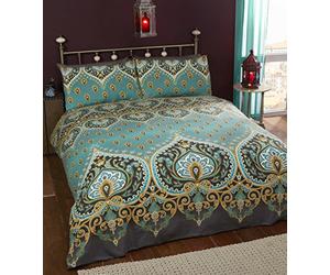 Rapport Home Asha Green Mandala Duvet Cover Set - King Polycotton Bedding with Matching Pillowcase & Popper Closure - Easy Care British Design