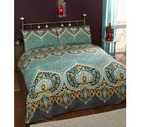 Rapport Home Emerald Indian Design Duvet Quilt Cover And 1 Pillowcase Bed Set, Polyester-Cotton, Single,Green