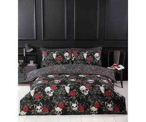Rapport Home Black Duvet Cover Set with Skulls & Roses, Halloween Themed Microf