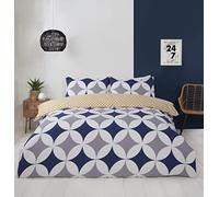 Rapport Home Blue Geometric design King Bedding Set - Reversible Easy Care Duvet Cover Set