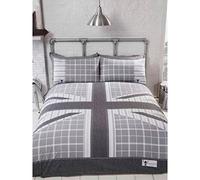 Rapport Home Blue Grey Union Jack Flag Single Bedding Set - Cool Britannia Grey Quilt Duvet Cover Set