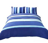 Signature Striped Adults Teenagers Quilt Duvet Cover and 2 Pillowcase Bedding Bed Set, Blue, King Size