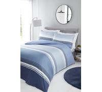 Rapport Home Blue Striped Microfibre Double Duvet Cover Set Soft Chicago Non iron Bedding Set