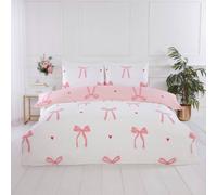 Rapport Home Printed Reversible Microfibre Bedding Single Duvet Cover Set Bows Pink - Cute Pattern Quilt Cover with Pillowcases