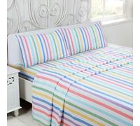 Rapport Home Brushed Cotton Bed Sheet Set, Candy Stripe, 100% Cotton, King | Includes fitted sheet, flat sheet and pillowcases. Warm, soft flannelette-feel cotton fabric.