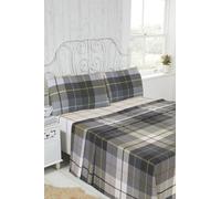 Rapport home Brushed Cotton Flannelette Sheet Set Lomond Double Size in Blue, Includes Plaid Flat and Fitted Sheet and 2 Pillowcases - Soft, Warm, Breathable Bedding for Winter Comfort