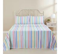 Rapport Home Double Multicolour Brushed Cotton Candy Stripe Sheet Set - Wilko