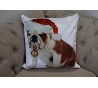 Rapport Home Photographic Bulldog Christmas Santa Hat Cushion Cover Scatter Square