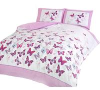 Rapport Home Furnishing Pink Butterfly Double Duvet Cover Set | Reversible Easy Care Polycotton Bedding with 2 Pillowcases - 200cm x 200cm