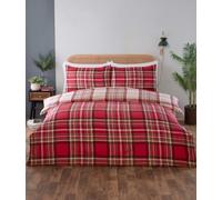Rapport Home Cameron Tartan Duvet Set with Fitted Sheet and Pillowcase, King Size, Red Plaid Pattern, 180 Thread Count Microfibre