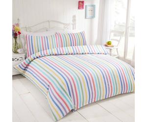 Rapport Home Candy Stripe Pure Cotton Luxury Duvet Cover Set with Pillowcase in White | Size: King Rapport Home White King
