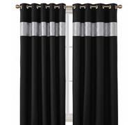 Rapport Home Capri Black Silver Eyelet Curtains Pair - 66" W x 72" D (132" Total Width) - Thermal Room Darkening Polyester Drapes for Bedroom Living Room