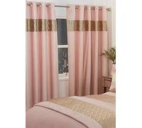 Rapport Home Capri Blush Gold Eyelet Curtains Pair - 66" W x 72" D (132" Total Width) - Thermal Room Darkening Polyester Drapes for Bedroom Living Room