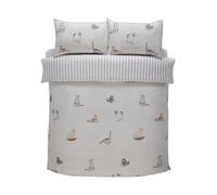 Rapport Home Cats Bedding Set | Purrfect Microfibre 180TC Reversible Duvet Cover for Cat Lovers | Ultra Soft & Cozy Double Size Sleep Experience | Grey