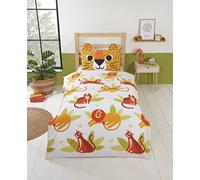 Rapport Home Cats Duvet Cover Set Kids Childrens Leopard Wild Jungle Animal Leopard Print Orange and White Easy Care Duvet Cover Set with Unique Pillowcase Toddler Duvet Cover Set (150 x 120cm)