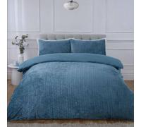 Rapport Home Chevron Faux Teddy Polyester Fleece Duvet Cover Set with Pillowcase in Blue | Size: Double Rapport Home Blue Double