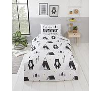 Rapport Home Children Kids Forest Scandinavian Grizzly Bear Duvet Cover Set Boys and Girls Adventurous Toddler Cot Reversible Bedding Set