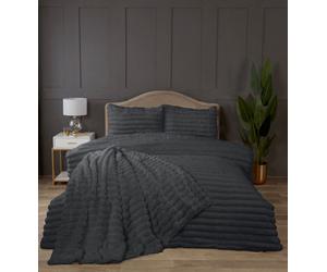Rapport Home Chunky Ribbed Fur Polyester Fur Duvet Set King Charcoal