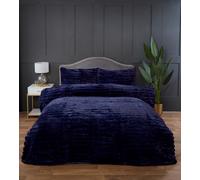 Rapport home Chunky Ribbed Premium Luxury Faux Rabbit Fur Duvet Cover Set Single Midnight Blue Soft and Warm Fluffy Bedding Set