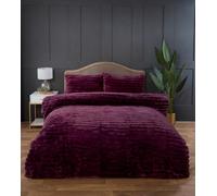 Rapport home Chunky Ribbed Premium Luxury Faux Rabbit Fur Duvet Cover Set Double Burgundy Soft and Warm Fluffy Bedding Set