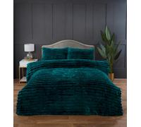 Rapport home Chunky Ribbed Premium Luxury Faux Rabbit Fur Duvet Cover Set Single Racing Green Soft and Warm Fluffy Bedding Set