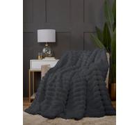 Rapport home Faux Rabbit Fur Soft Touch Chunky Ribbed Charcoal Blanket Throw (150 x 200 cm)