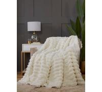 Rapport Home Chunky Ribbed Fur Polyester Soft Plush Cuddly Cozy Blanket Throw Creamy White