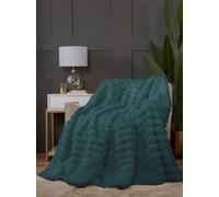 Rapport Home Chunky Ribbed Fur Polyester Soft Plush Cuddly Cozy Blanket Throw Racing Green