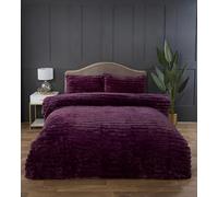 Rapport home Chunky Ribbed Premium Luxury Faux Rabbit Fur Duvet Cover Set Kingsize Burgundy Soft and Warm Fluffy Bedding Set