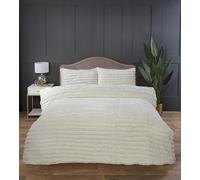 Rapport home Chunky Ribbed Premium Luxury Faux Rabbit Fur Duvet Cover Set Kingsize Vanilla Soft and Warm Fluffy Bedding Set