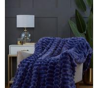 Rapport home Faux Rabbit Fur Soft Touch Chunky Ribbed Blue Blanket Throw (150 x 200 cm)