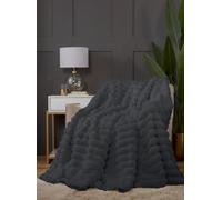 Rapport Home Chunky Ribbed Soft & Cozy Fur Throw (150x200 cm) in Charcoal | Size: 150 cm × 200 cm Rapport Home Charcoal 150 cm × 200 cm