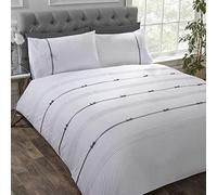 Rapport Home Contemporary White Single Quilt Cover Set with Elegant Ribbon and Bows Embroidery