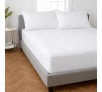 Rapport Home Cotton Percale Fitted Mattress & Pillow Protector (White) in White | Size: Super King Rapport Home White Super King