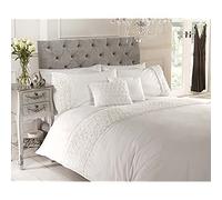 Rapport Home Cream Double Duvet Set - Raised Rose & Ribbon Polycotton Quilt Cover Set with Embossed Floral Design Soft & Durable 3 PCS Set With Secure Button Closure Includes 2 Pillowcases