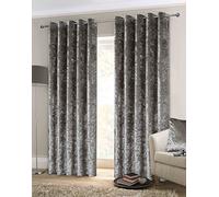 Rapport Home Crushed Velvet Eyelet Curtains, 46" x 72"-Silver, Polyester, 1 x 183 x 117 cm