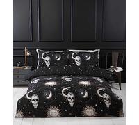 Rapport Home Tarot Microfibre Double Duvet Cover Set, Skulls and Stellar Bedding Set,Black