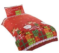Christmas Presents Kids Xmas Santa Claus Quilt Duvet Cover and Pillowcase Bedding Bed Set, Multi-Colour, Single