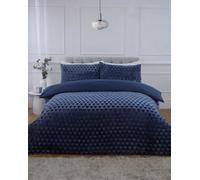Rapport Home Diamond Cut Luxury Teddy Fleece Bedding Set - Single, Navy Blue - Embossed Geometric Textured Duvet Cover & Pillowcases